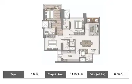 3 BHK-1140 SqFt